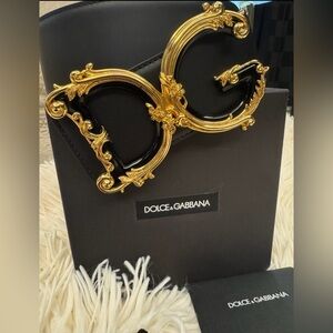 Dolce & Gabbana Elegant Black Belt with Gold Baroque DG Buckle